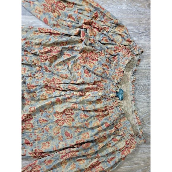 LRL Lauren Jeans Co. Woman L Tan Floral Top Off the Shoulder Elastic Peasant LS - Picture 4 of 10